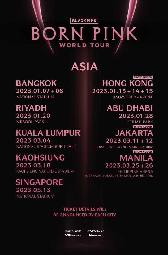 BLACKPINK Born Pink Worldtour Dates - Asia
